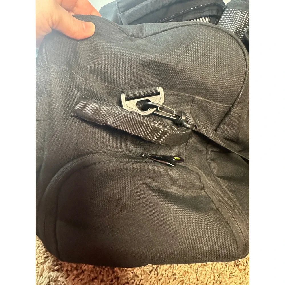 Monster Energy Black Canvas Duffel Bag Pinstripe Lining Gym Travel Gear likenew!